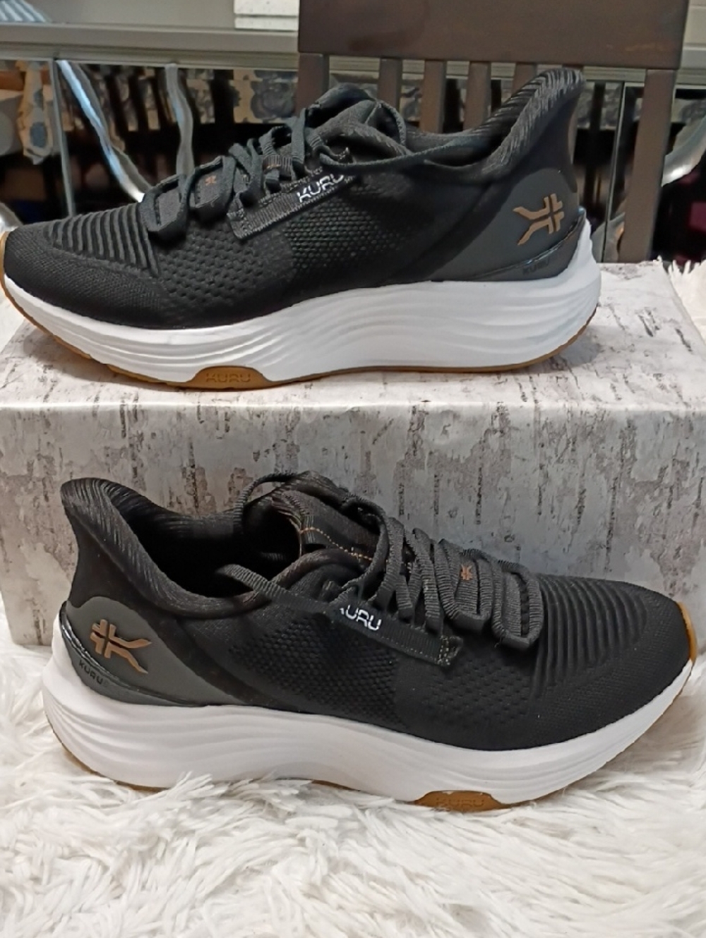 KURU Cloud Atom 2 Women's  Black & White Athletic Walking Shoes Plantar Fascitis